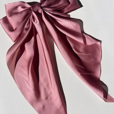Solar Eclipse Long Satin Hair Bow Barrette Clip - Pink