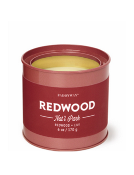 Paddywax PARKS 6 OZ REDWOODS RED GLOSSY TIN - REDWOOD + LILY