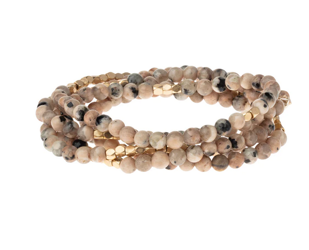 Scout Curated Wears Stone Wrap Bracelet/Necklace - Rhodonite/Gold - Stone of Healing