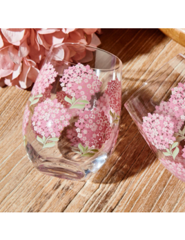Two's Company Pink Hydrangea Stemless Wine Glass