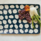 Creative Co-op Hand-Painted Stoneware Platter w/ Wax Relief Dots, Blue & White