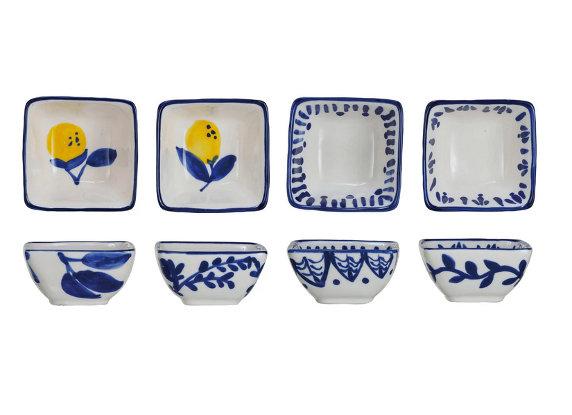 Creative Co-op Hand-Painted Stoneware Dish w/ Lemons and Thick leaves