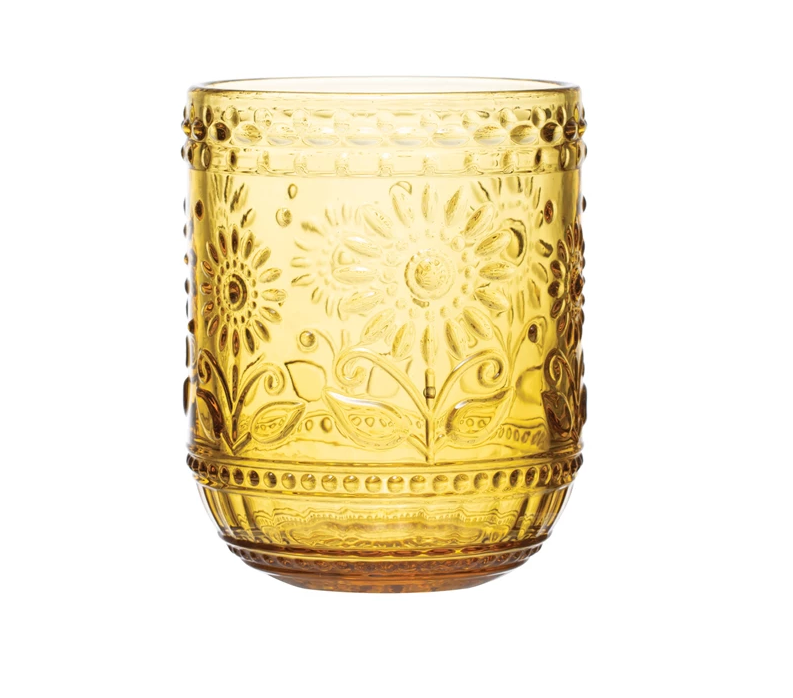 Creative Co-op Embossed Drinking Glass, Amber