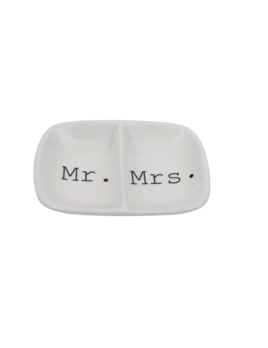 Creative Co-op Mr./Mrs. Ceramic 2-Section Dish