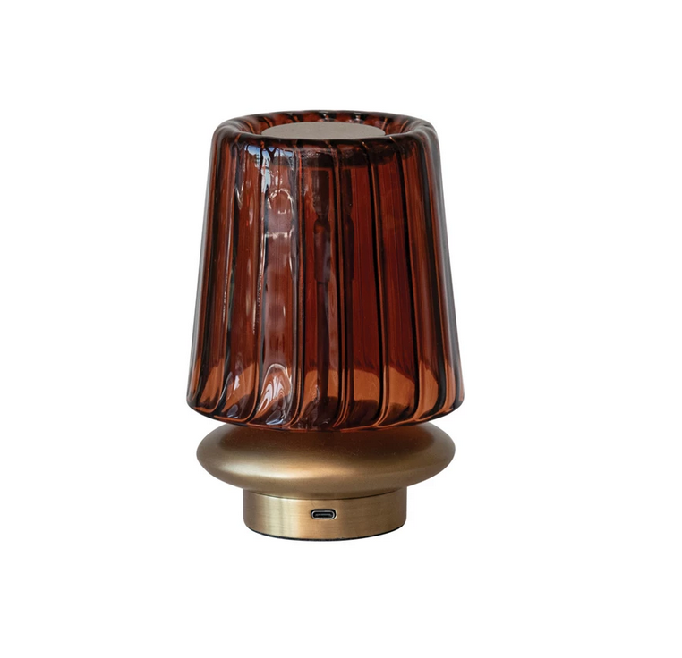 Creative Co-op 4-1/2" Round x 6-1/2"H Recycled Glass & Metal Pleated LED Table Lamp w/ Touch Sensor
