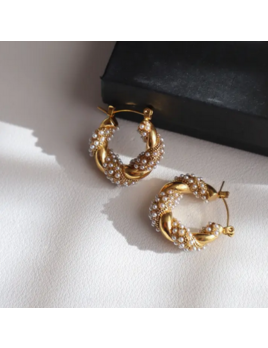 JESSA Jewelry Pearl Gold Twisted Hoops