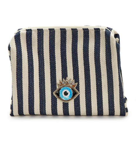 Two's Company Striped Woven Pouch- Evil Eye/Large