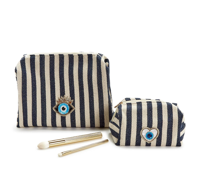 Two's Company Striped Woven Pouch- Evil Eye/Large