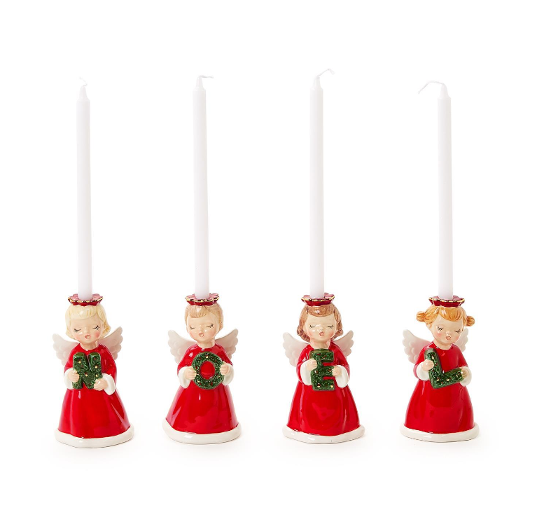 Two's Company Noel Set of 4 Hand-Painted Angel Candleholders