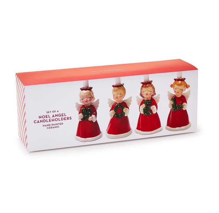 Two's Company Noel Set of 4 Hand-Painted Angel Candleholders
