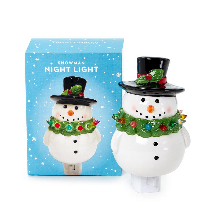 Two's Company Snowman with Holiday Wreath Nightlight
