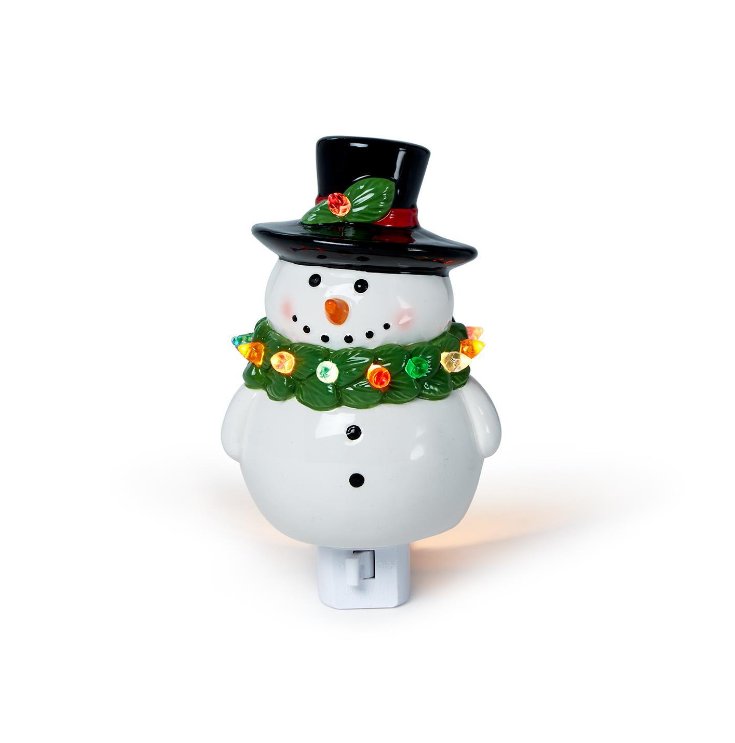 Two's Company Snowman with Holiday Wreath Nightlight