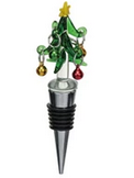 Creative Co-op Zinc Alloy Wine Stopper w/ Hand-Painted Glass Holiday Icon - Tree