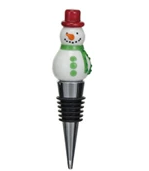 Creative Co-op Zinc Alloy Wine Stopper w/ Hand-Painted Glass Holiday Icon - Snowman w/ Red Hat