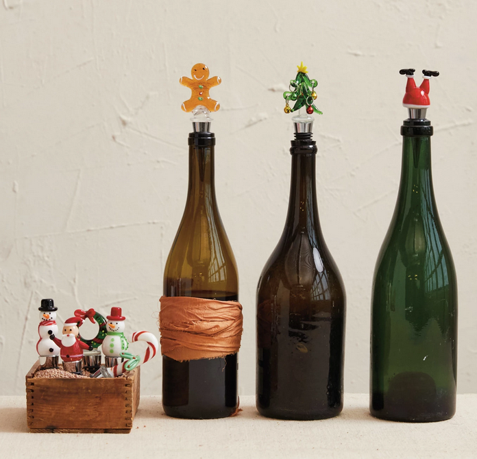 Creative Co-op Zinc Alloy Wine Stopper w/ Hand-Painted Glass Holiday Icon - Snowman w/ Red Hat