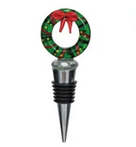 Creative Co-op Zinc Alloy Wine Stopper w/ Hand-Painted Glass Holiday Icon - Wreath