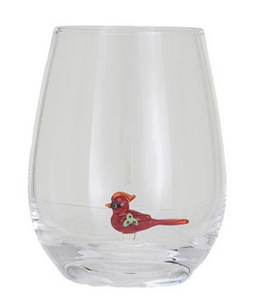 Creative Co-op Stemless Wine Glass w/ Holiday Figure Inside - Cardinal