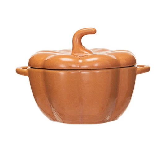 Creative Co-op 2 Cup Stoneware Pumpkin Baker w/ Handles, Orange Color