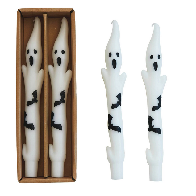 Creative Co-op Unscented Ghost Shaped Taper Candles w/ Bats