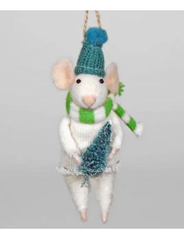 Felt Mouse With Christmas Tree And Scarf Ornament