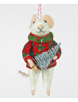 Felt Mouse In Christmas Jumper With Tree Ornament