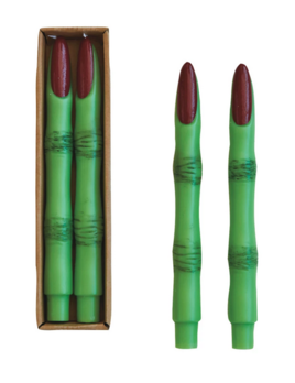 Creative Co-op Unscented Witch Finger Shaped Taper Candles in Box, Green & Red