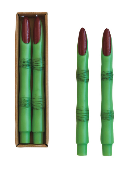 Creative Co-op Unscented Witch Finger Shaped Taper Candles in Box, Green & Red