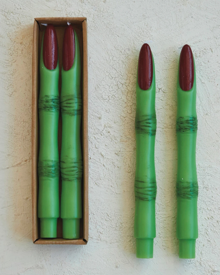 Creative Co-op Unscented Witch Finger Shaped Taper Candles in Box, Green & Red