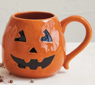 Creative Co-op 16 oz. Debossed Stoneware Jack-O-Lantern Shaped Mug