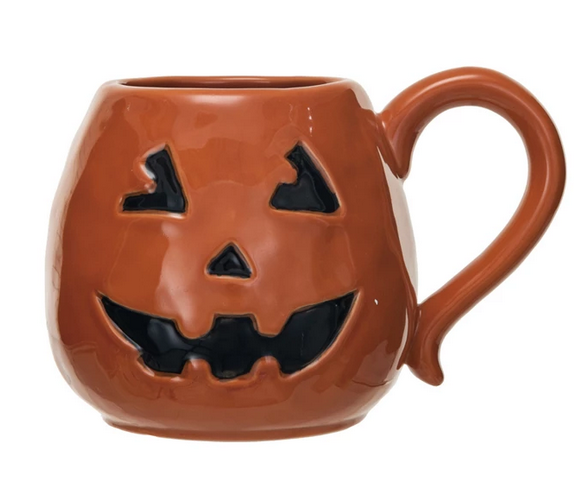 Creative Co-op 16 oz. Debossed Stoneware Jack-O-Lantern Shaped Mug