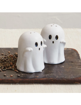 Creative Co-op Embossed Stoneware Ghost Shaped Salt & Pepper Shakers