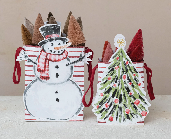 Creative Co-op Printed Recycled Paper Diecut Snowman Gift Bag