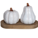 Creative Co-op Stoneware Salt & Pepper Shakers w/ Wood Tray