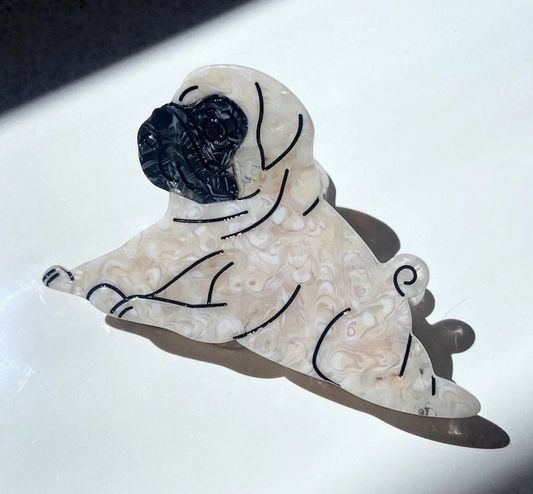 Solar Eclipse Hand-Painted Pug Dog Breed Claw Hair Clip