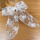Solar Eclipse Embroidered Floral Lace Hair Bow Barrette - white