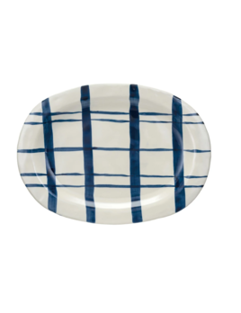 Creative Co-op Oval Hand-Painted Stoneware Platter, Blue & White