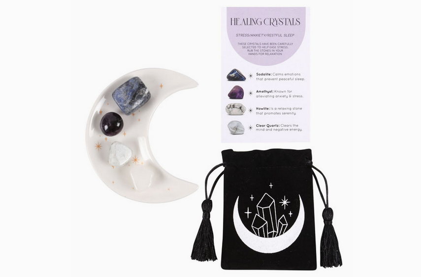 Stress Healing Crystal Set with Moon Trinket Dish