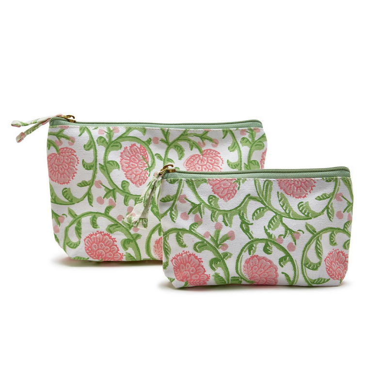 Two's Company Floral Block Print Multipurpose Pouch Set -  White