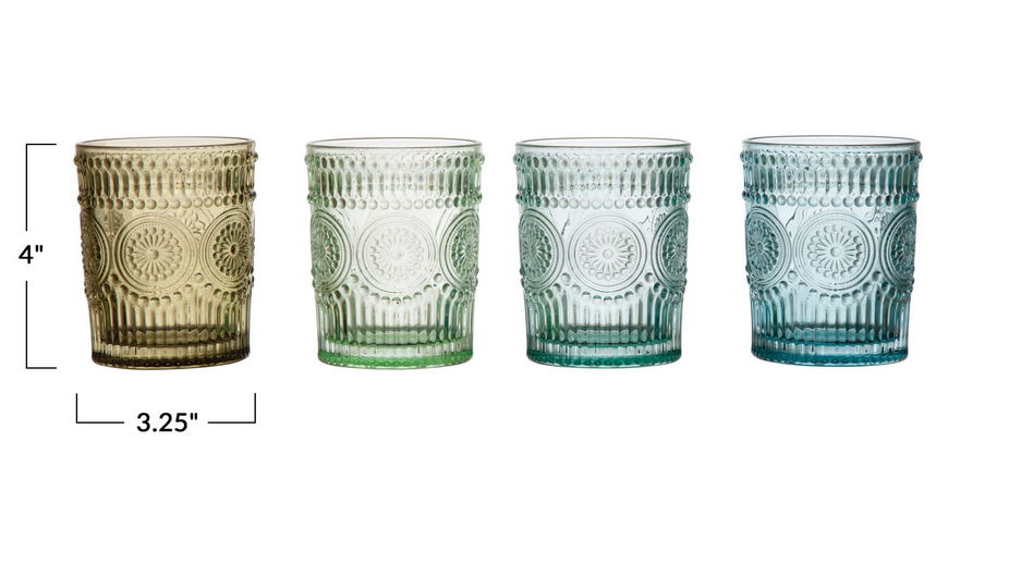 Creative Co-op Embossed Drinking Glass- Light Green