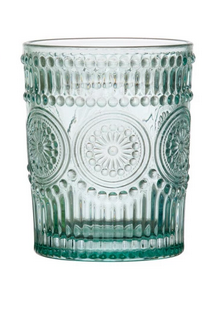 Creative Co-op Embossed Drinking Glass- Light Blue