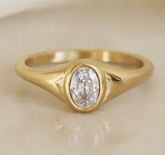 Oval Cz Signet Ring - 7