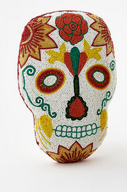 One Hundred 80 Degrees Sugar Skull Pillow - Yellow