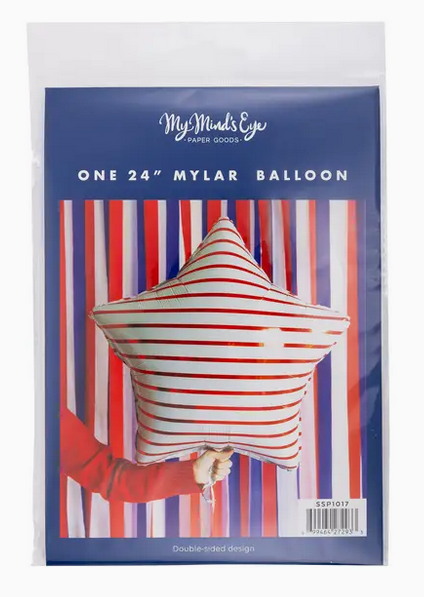 My Mind's Eye Red Striped Star Shaped Mylar Balloon