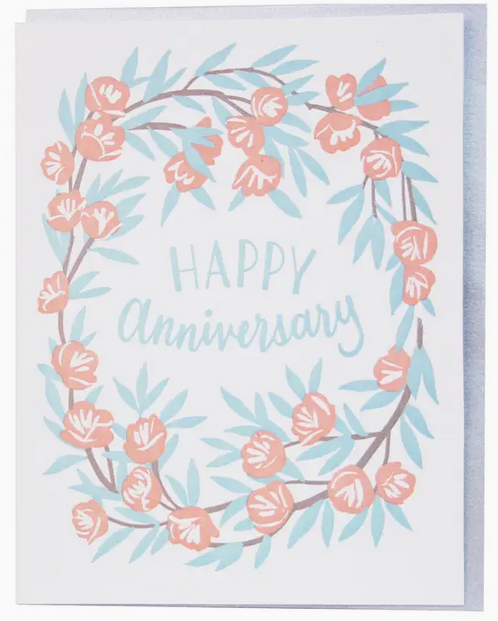 Smudge Ink Peony Wreath Anniversary Card