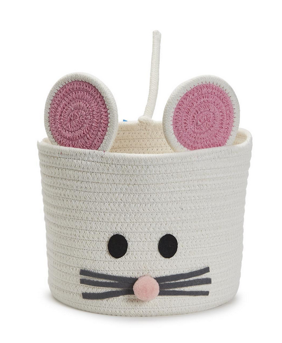 Two's Company Animal Hand-Crafted Rope Basket- Mouse