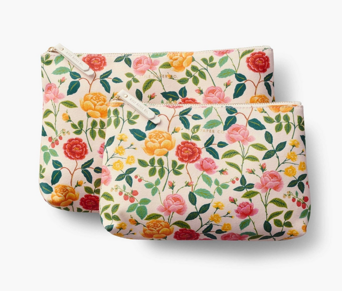 Rifle Paper Co. Roses Set of 2 Zippered Pouch Set