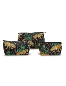 Two's Company Leopard Hand Block Printed Pouch- Large