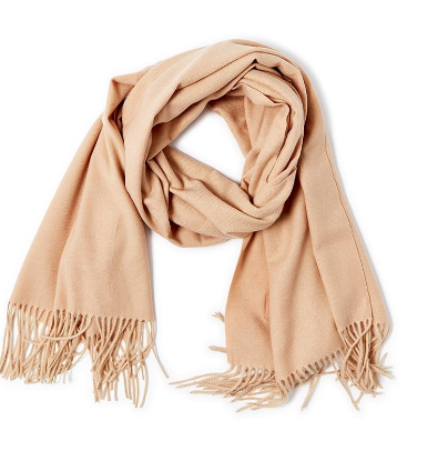Two's Company Soft Touch Mid Weight Scarf with Tassel- Almond