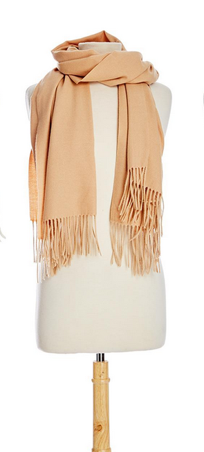 Two's Company Soft Touch Mid Weight Scarf with Tassel- Almond