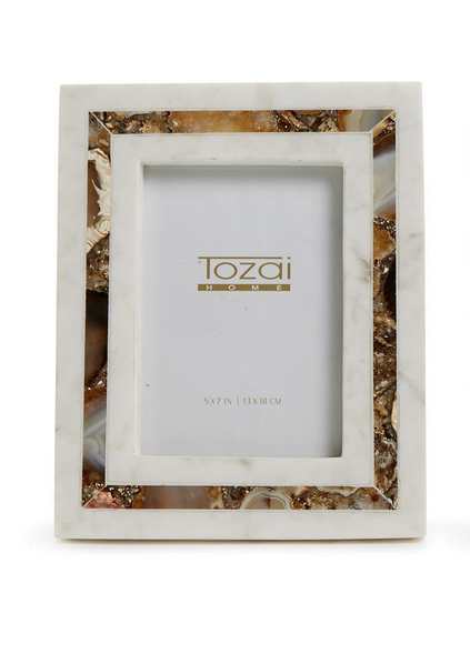 Two's Company Amber Agate Inlay White Marble Photo Frame - 5x7